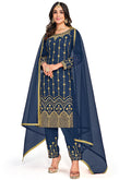 Blue Mirror Work Embroidery Festive Salwar Kameez