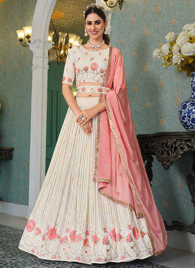 Off White Sequence Embroidery Bollywood Lehenga Choli