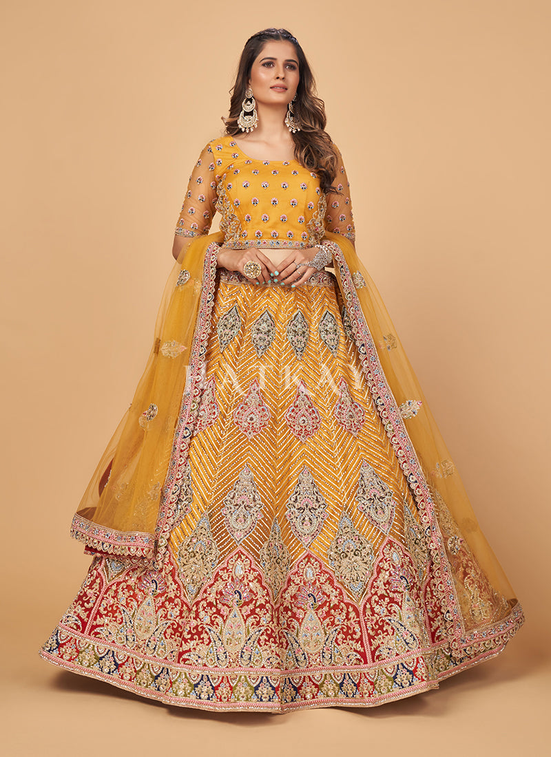 Yellow Multi Embroidered Wedding Lehenga Choli