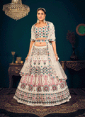 Off white Mirrorwork Embroidered Wedding Lehenga Choli