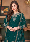 Dark Green Embroidered Festive Wear Palazzo Suit