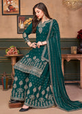 Dark Green Embroidered Festive Wear Palazzo Suit