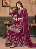 Hot Pink Embroidered Festive Wear Palazzo Suit
