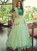 Shop Lehengas | Green Two Tone Sequence Embroidered Net Lehenga Choli