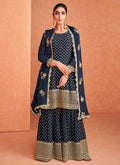 Navy Blue Embroidered Designer Sharara Suit