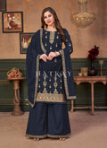 Blue Traditional Embroidered Designer Palazzo Suit