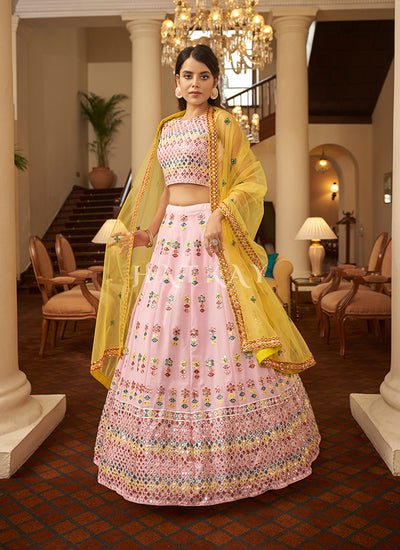 Pink Gota Patti Embroidered Georgette Lehenga Choli
