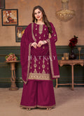 Magenta Traditional Embroidered Designer Palazzo Suit