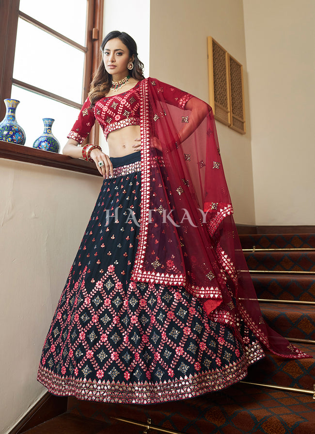 Party Wear Red Blue Lehenga 2005