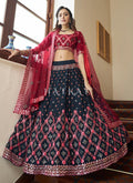 Dark Blue And Red Embroidered Wedding Lehenga Choli