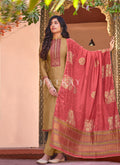 Golden And Peach Embroidered Pant Style Salwar Suit