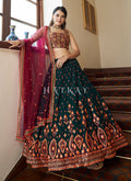 Green And Pink Embroidered Wedding Lehenga Choli