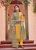 Yellow And Grey Embroidered Pant Style Salwar Suit
