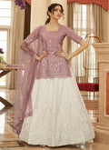 Lilac And White Embroidered Lehenga Kurti