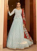 Teal Blue Mukaish Work Embroidered Lehenga Choli