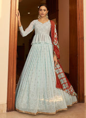 Teal Blue Mukaish Work Embroidered Lehenga Choli