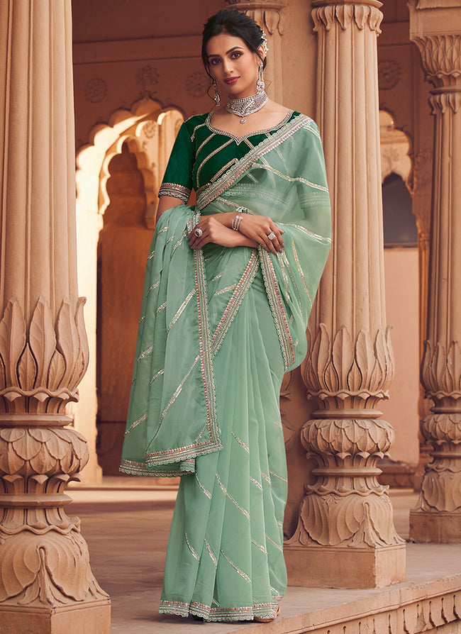 Silk Saree with blouse in Sea green colour 4902