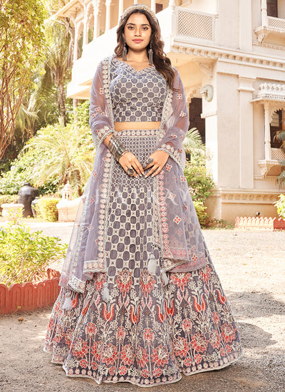 Light Purple Multi Embroidery Wedding Lehenga Choli