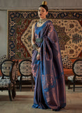 Cobalt Blue Zari Weaved Jacquard Silk Saree