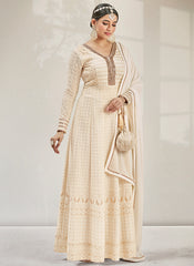 Off White Chikankari Embroidery Wedding Anarkali Gown
