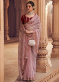 Pink Two Tone Traditional Embroidery Organza Silk Saree