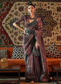 Maroon Zari Weaved Jacquard Silk Saree