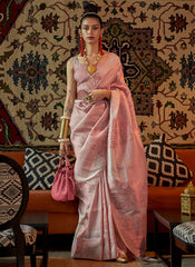 Peach Zari Weaved Jacquard Silk Saree