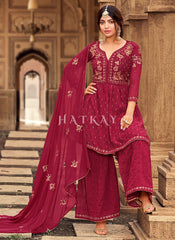 Magenta Pink Zari Embroidery Festive Gharara Suit