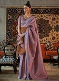 Lavender Zari Weaved Jacquard Silk Saree