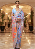 Light Blue Kashmiri Weaved Silk Saree