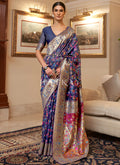 Dark Blue Kashmiri Weaved Silk Saree