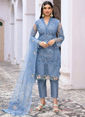 Blue Multi Embroidery Pakistani Pant Style Suit