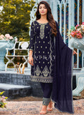 Navy Blue Georgette Embroidered Pant Suit