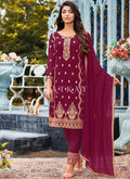 Magenta Georgette Embroidered Pant Suit