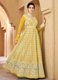 Pastel Yellow Lucknowi Embroidery Anarkali Gown