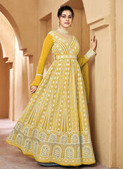 Pastel Yellow Lucknowi Embroidery Anarkali Gown