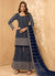 Royal Blue Mirror Embroidered Georgette Sharara Suit