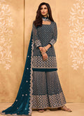 Turquoise Embroidered Georgette Sharara Suit