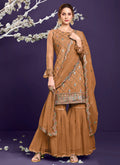 Brown Multi Embroidered Designer Sharara Suit