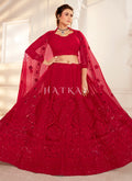 Red Embroidered Wedding Style Net Lehenga Choli
