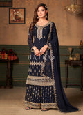 Navy Blue Traditional Embroidered Palazzo Suit