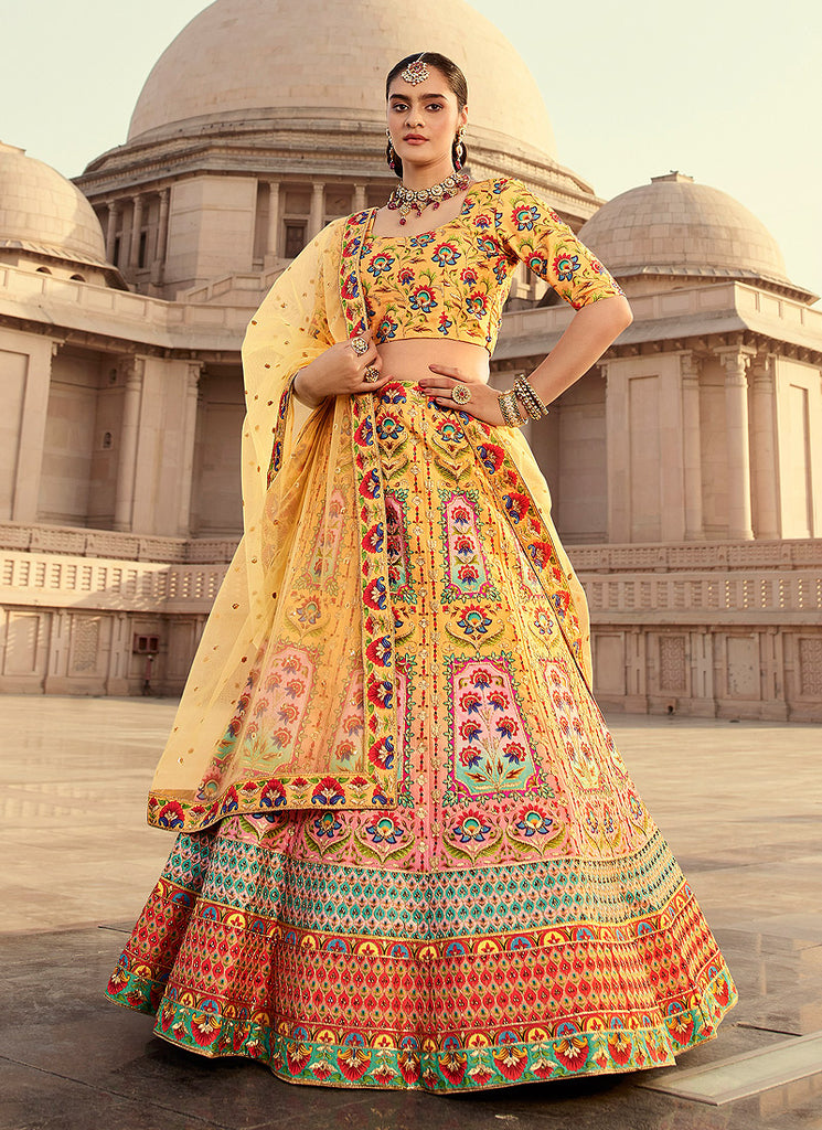 Yellow Multicoloured Traditional Lehenga Choli