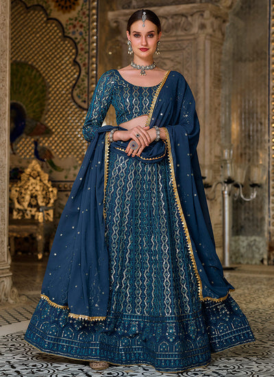 Royal Blue Sequence Embroidered Georgette Lehenga Choli