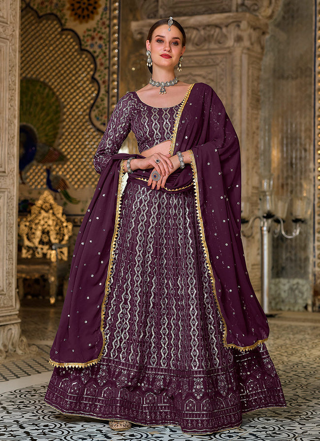 Purple Beautiful Zari And Embroidery Party Wear Lehenga Choli