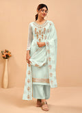 Teal Blue Embroidered Pakistani Pant Suits