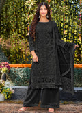 Black Lucknowi Embroidery Festive Palazzo Suit