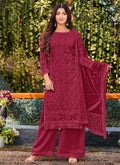 Magenta Lucknowi Embroidery Festive Palazzo Suit