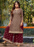 Brown And Maroon Designer Embroidery Festive Palazzo Suit