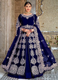 Blue Zari Embroidered Wedding Anarkali Lehenga