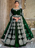 Green Zari Embroidered Wedding Anarkali Lehenga